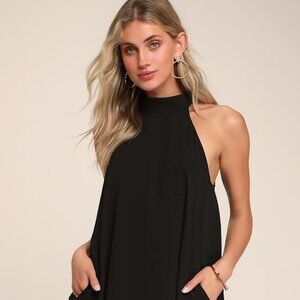 Lulus Love Of Mine Black Halter Swing Dress - Size XL With Pockets